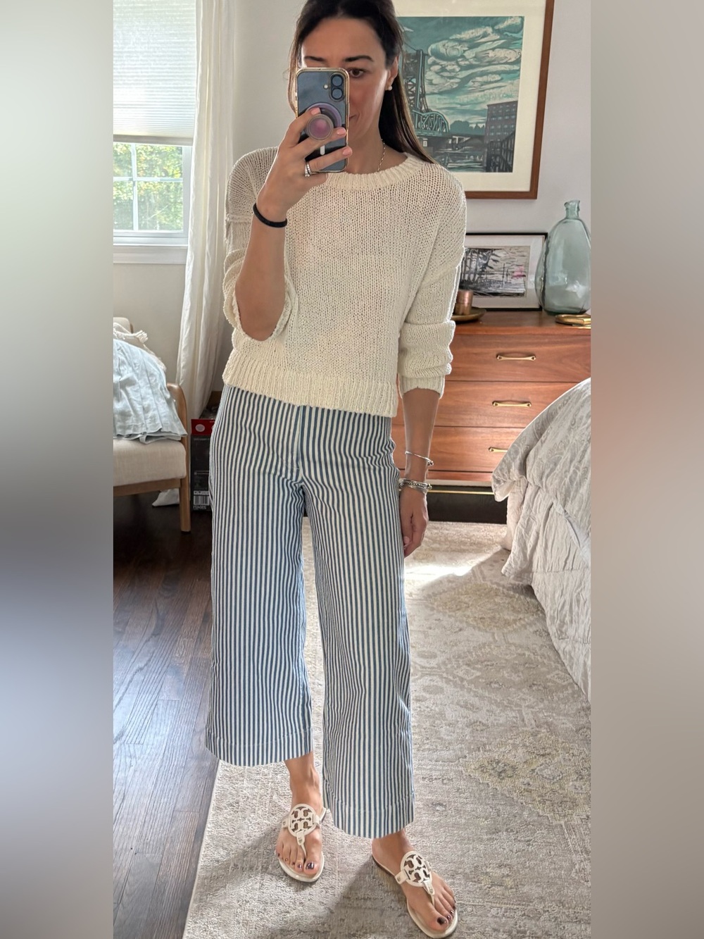 Madewell Emmett Wide-Leg Crop Pants in Herringbone Railroad Stripe